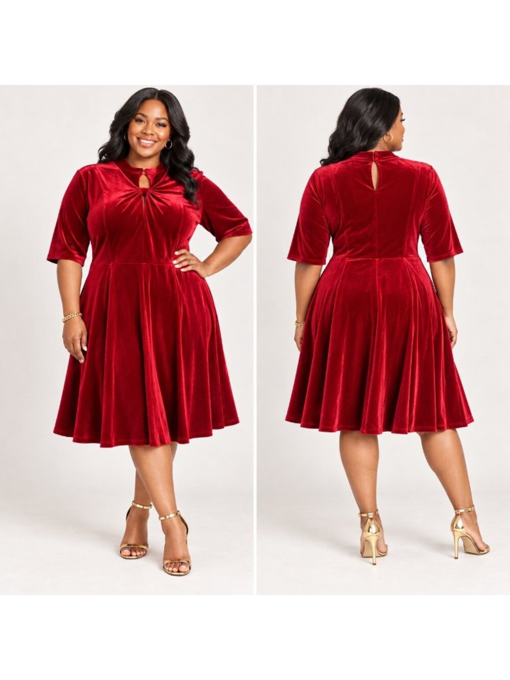Signature by Robbie Bee Fit & Flare Red Velvet Dress Women's 1X Flare Holiday Gl